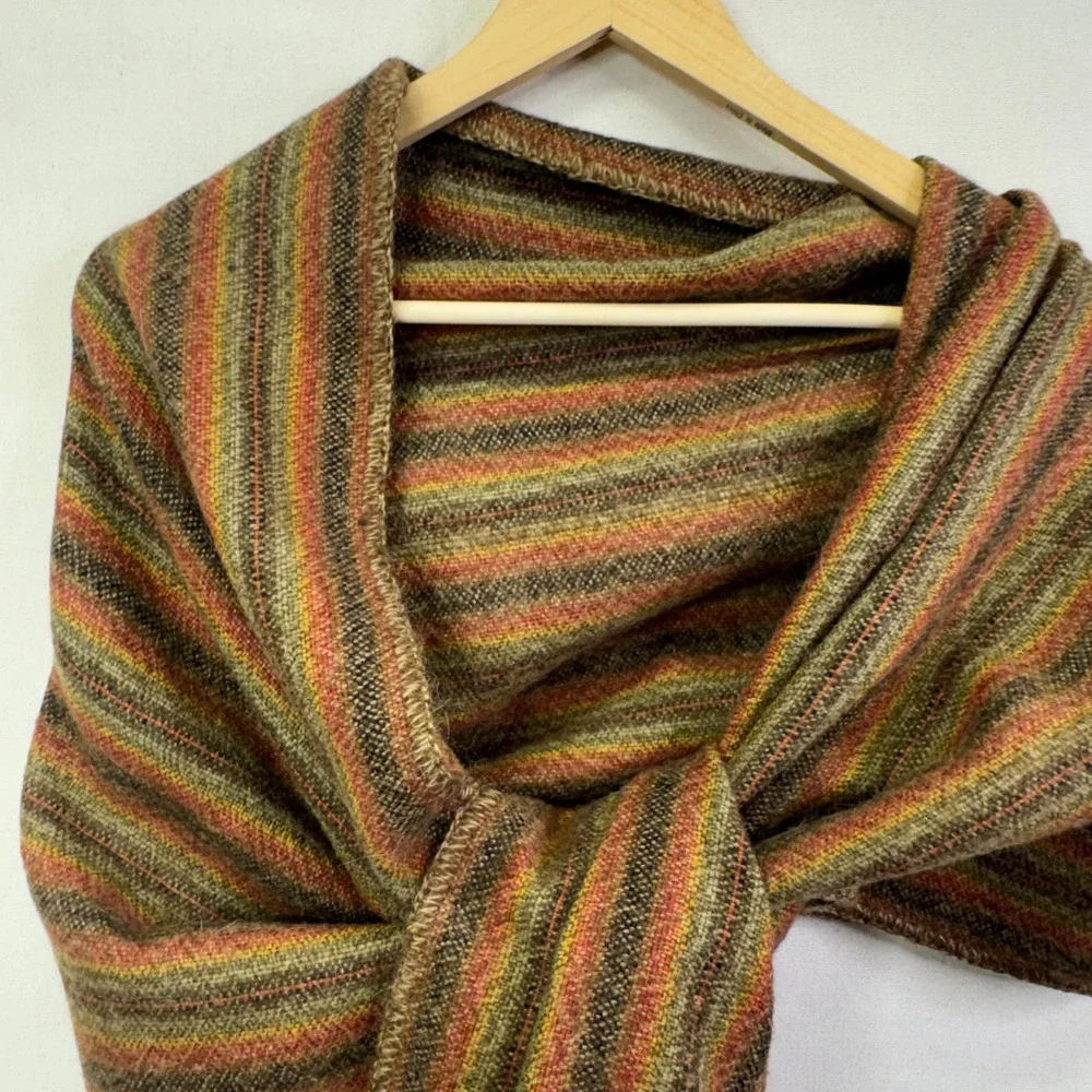 Estirpe Inc Alpaca Scarf OS Brown Striped Boho Fringe Shawl Made in Peru 40 x 20